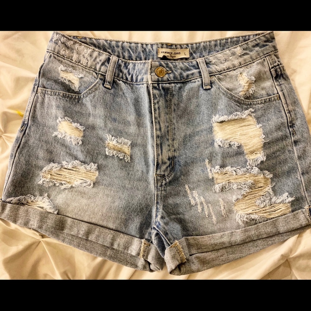 High waist distressed denim shorts